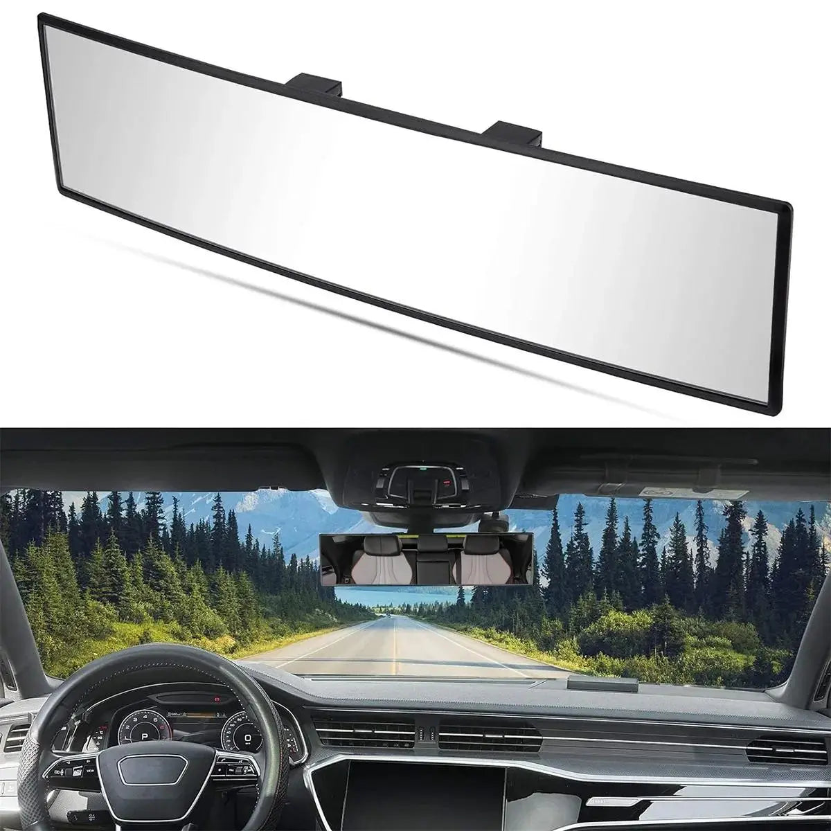 11.81 Inch Panoramic Convex Real View Mirror, Interior Clip-On Wide Angle to Reduce Blind Spot Effectively for Car SUV Trucks Clear Visibility Safety Install Rearview High Definition