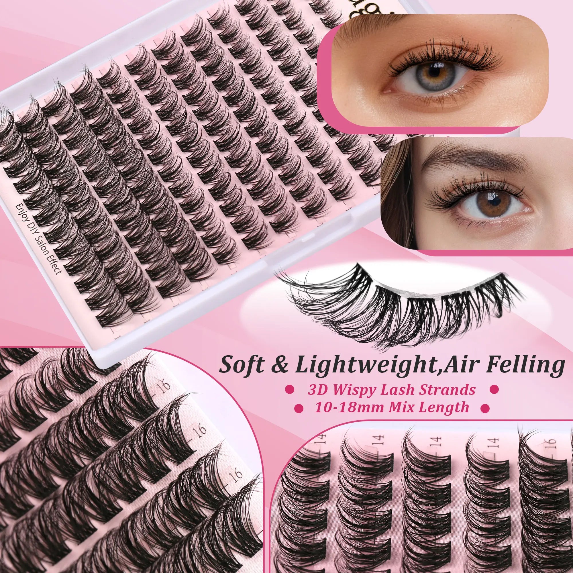 No Itchy Eyes Here Long-Lasting, Waterproof & Super Soft & Thin Band | Waterproof Long-Lasting Natural Daily Volume Style Beginner-Friendly DIY Lashes for Flawless Voluminous Look Trendy Must-Have Clusters
