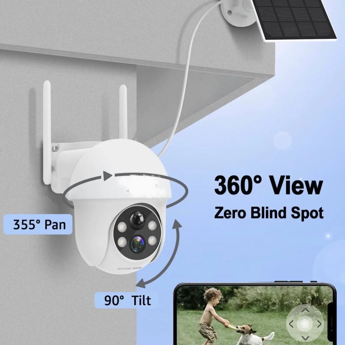 Security Solar Wireless Camera for Outdoor with 360° View