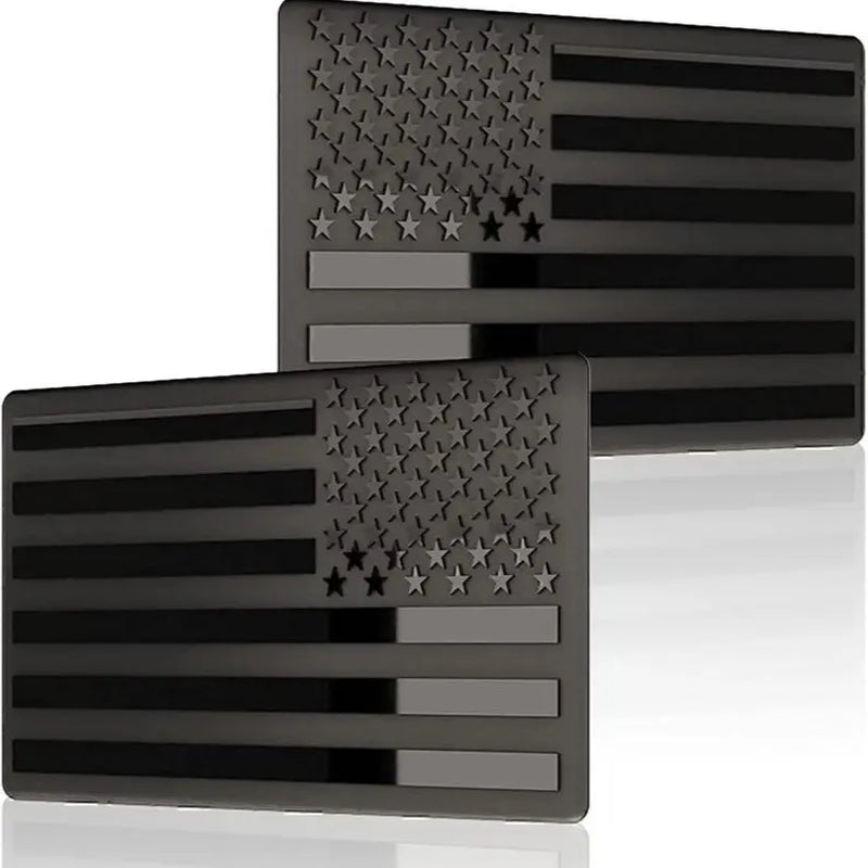 3D Metal All Black American Flag Emblem Decal Stickers (1 Pair), Matte Black 5" X 3" Patriotic USA US Flag Car Decals Bumper Stickers for Truck, Window, Motorcycle, Support US Military