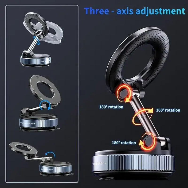 Guccqueen Universal Magnetic Car Phone Holder Strong Vacuum Suction Cup Mount for All Smartphones & Vehicles Foldable Design Works on Dashboard Gym & Bathroom Mirrors