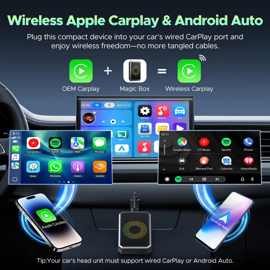 【Check Compatibility】Lamtto 2026 Wired to Wireless Carplay Adapter Supports Netflix/Youtube/Tiktok on Car Touchscreen (Hotspot Required), Not for Tesla/Bmw or Wireless Carplay, Auto Bluetooth – Perfect Tech Gift for Car Lovers