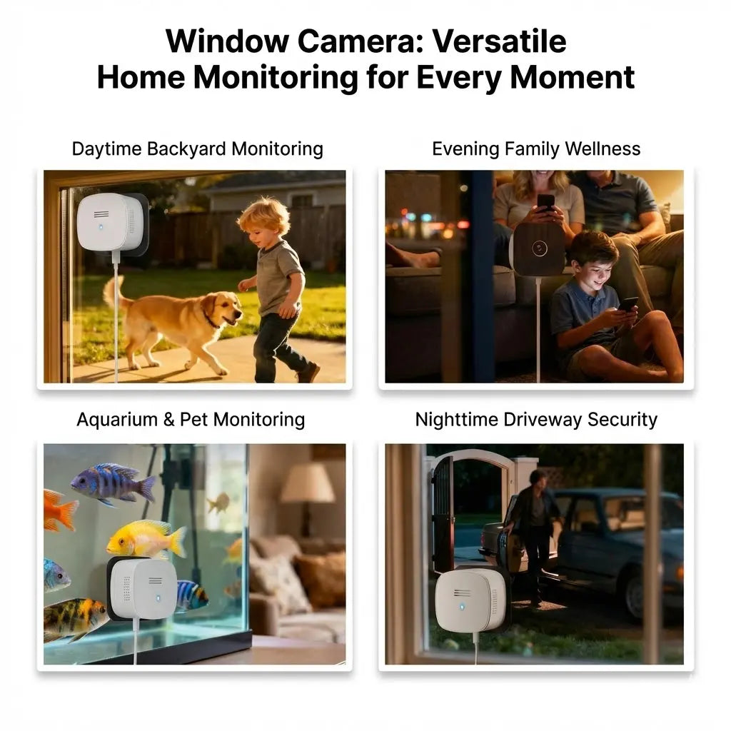 3MP 2K Window Camera, Spectravivid AI Color Night Vision Window Cameras for Home Security, 2.4G&5G Wifi, Person & Motion Detection Siren, Works with Alexa&Google Home, Easy Quick Install on Glass