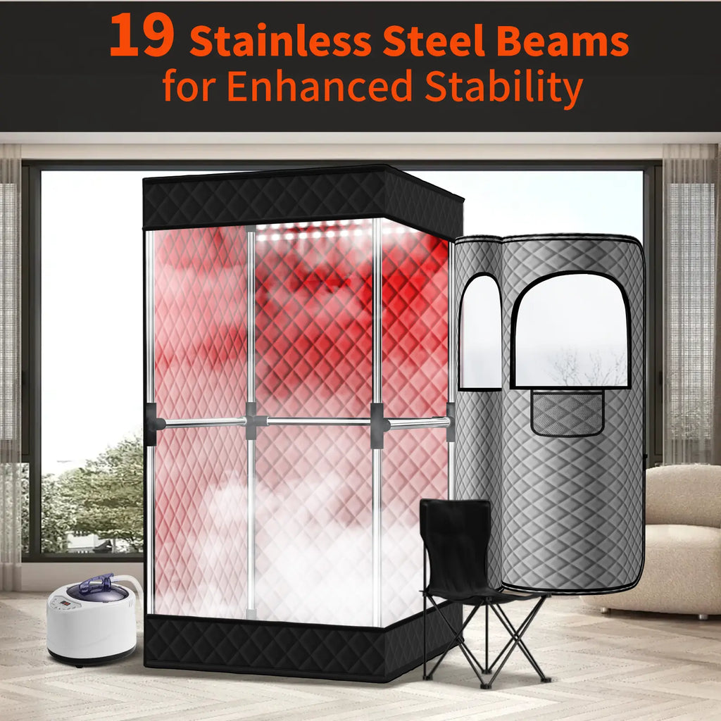 KASUE Upgraded Infrared Sauna Box for Relaxation,Detoxification,Portable Steam Sauna for Home with XL Steamer,Folding Chair,Multiple Layered Full Body Sauna Tent for Spa,Indoor,Outdoor,Gym-Black