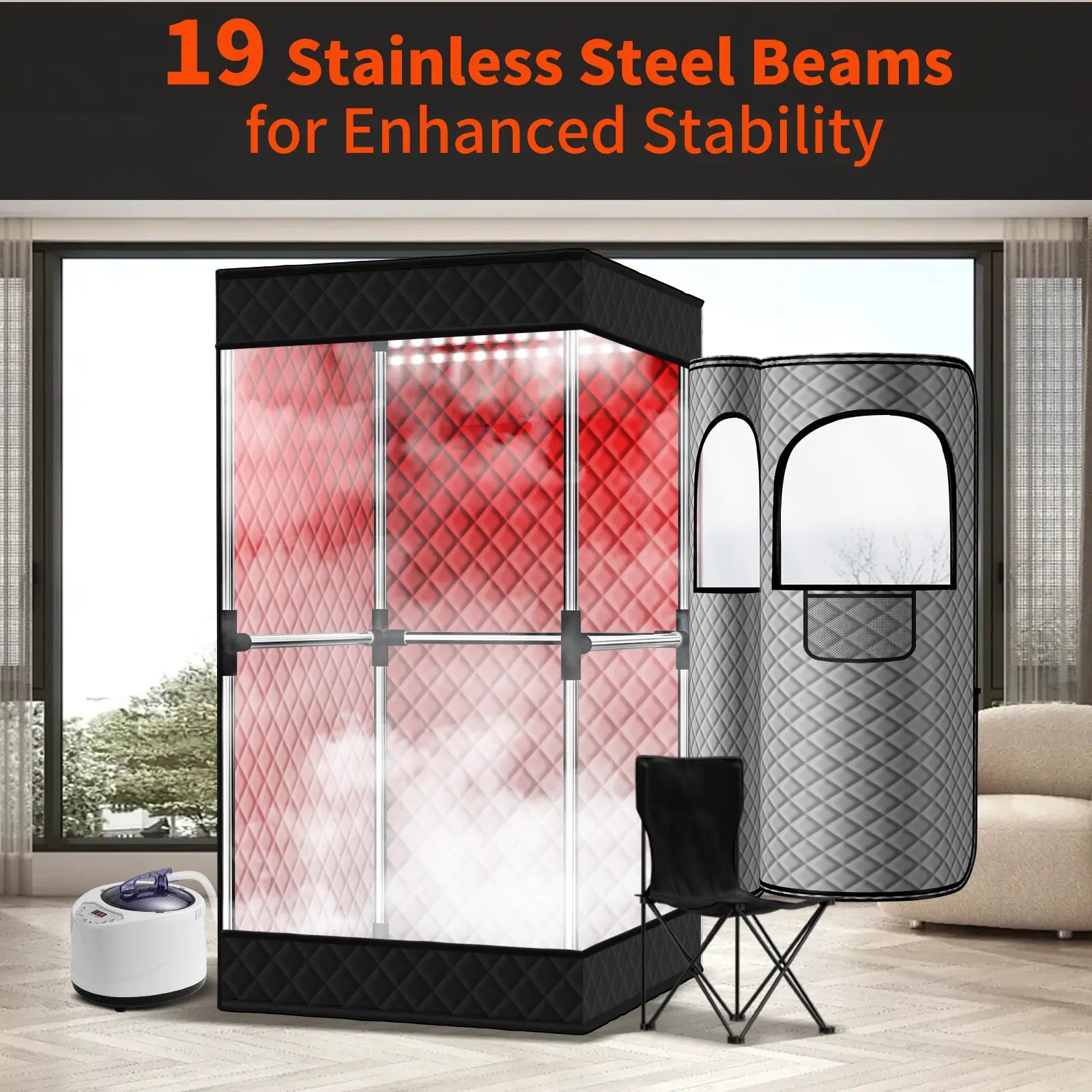 KASUE Upgraded Infrared Sauna Box for Relaxation,Detoxification,Portable Steam Sauna for Home with XL Steamer,Folding Chair,Multiple Layered Full Body Sauna Tent for Spa,Indoor,Outdoor,Gym-Black