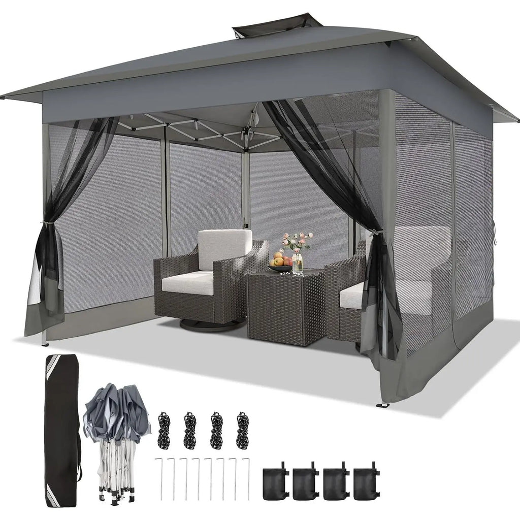 12X12 Ft. Portable Instant Gazebo Outdoor Patio - Oxford Fabric, Mosquito Netting, Waterproof, UPF 50+ Sun Protection, Ground Stakes, Adjustable Shade, Quick Setup Patio Furniture for Backyards, Backyard Decor,Summervibes