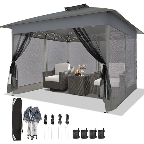 12X12 Ft. Portable Instant Gazebo Outdoor Patio - Oxford Fabric, Mosquito Netting, Waterproof, UPF 50+ Sun Protection, Ground Stakes, Adjustable Shade, Quick Setup Patio Furniture for Backyards, Backyard Decor,Summervibes