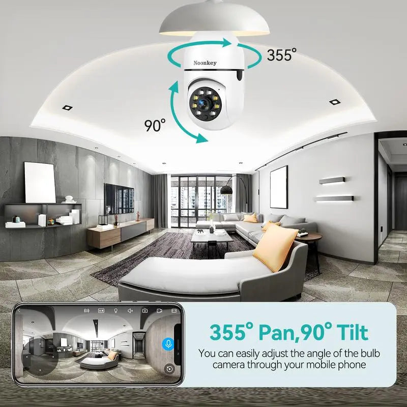 Light Bulb Camera,Bulb Security Camera 5/2.4Ghz- Indoor/Outdoor Full Color Day/Night Camera, Motion Detection, Sound & Light Alarm, Two-Way Audio, Home/Yard/Store,Wifi, Two-Way Audio, Easy Install Wireless Card Device Micro