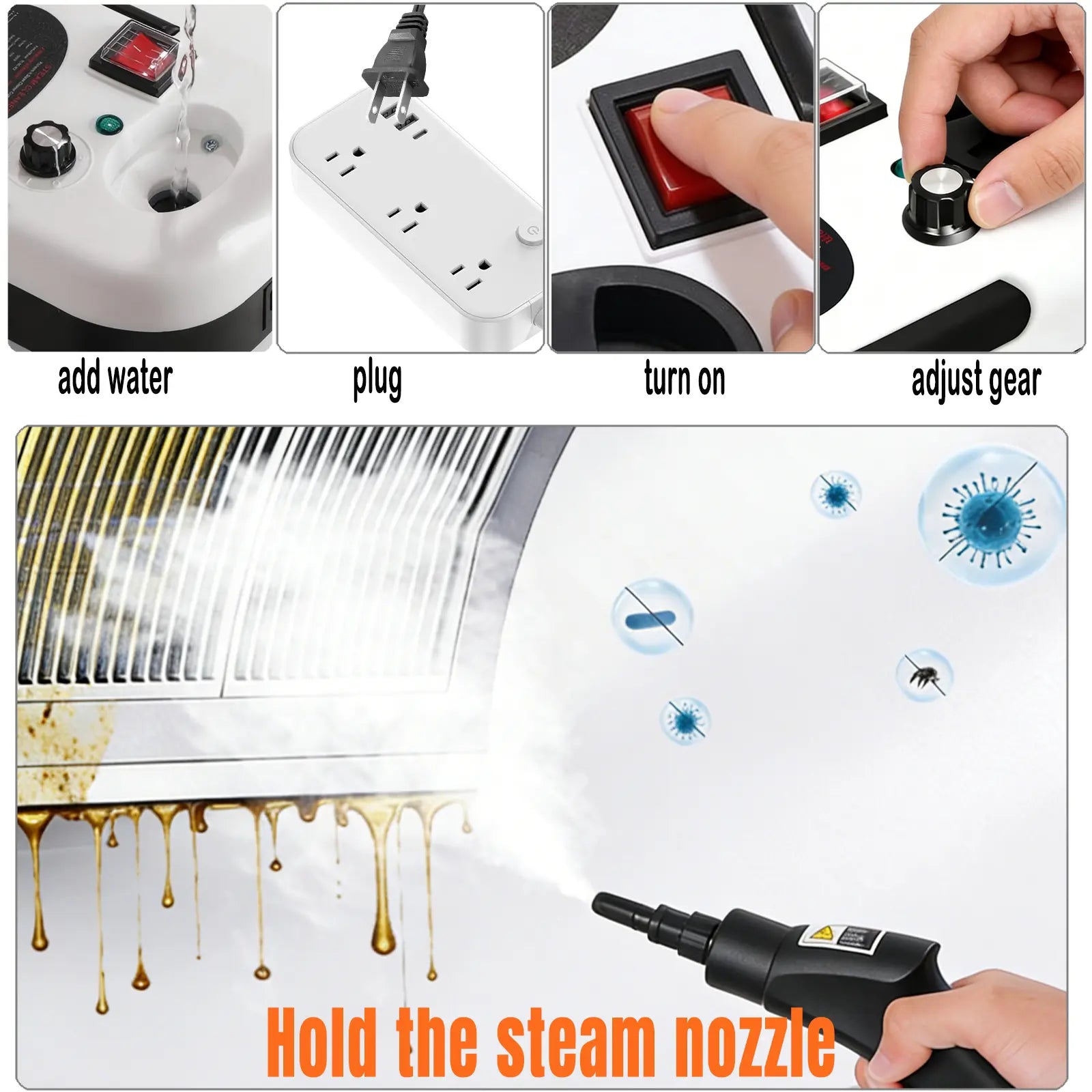 2500W Handheld Steam Cleaner High-Temperature 221 ℉ & High-Pressure 3.0Bar Portable Car Steamer with 20 Accessories for Kitchen Grease Car Detailing & Bathroom Cleaning