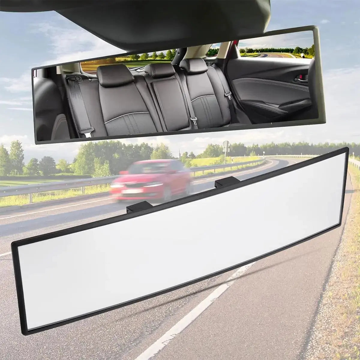 11.81 Inch Panoramic Convex Real View Mirror, Interior Clip-On Wide Angle to Reduce Blind Spot Effectively for Car SUV Trucks Clear Visibility Safety Install Rearview High Definition