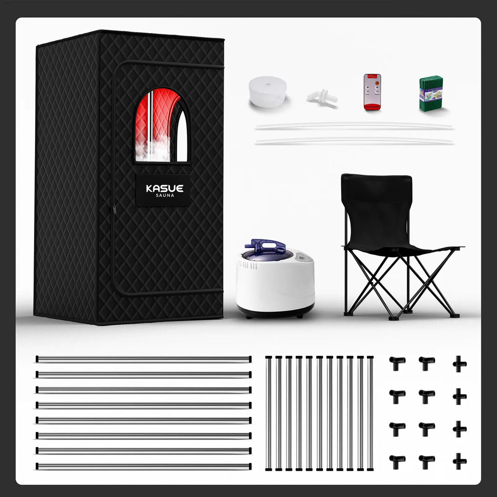 KASUE Upgraded Infrared Sauna Box for Relaxation,Detoxification,Portable Steam Sauna for Home with XL Steamer,Folding Chair,Multiple Layered Full Body Sauna Tent for Spa,Indoor,Outdoor,Gym-Black