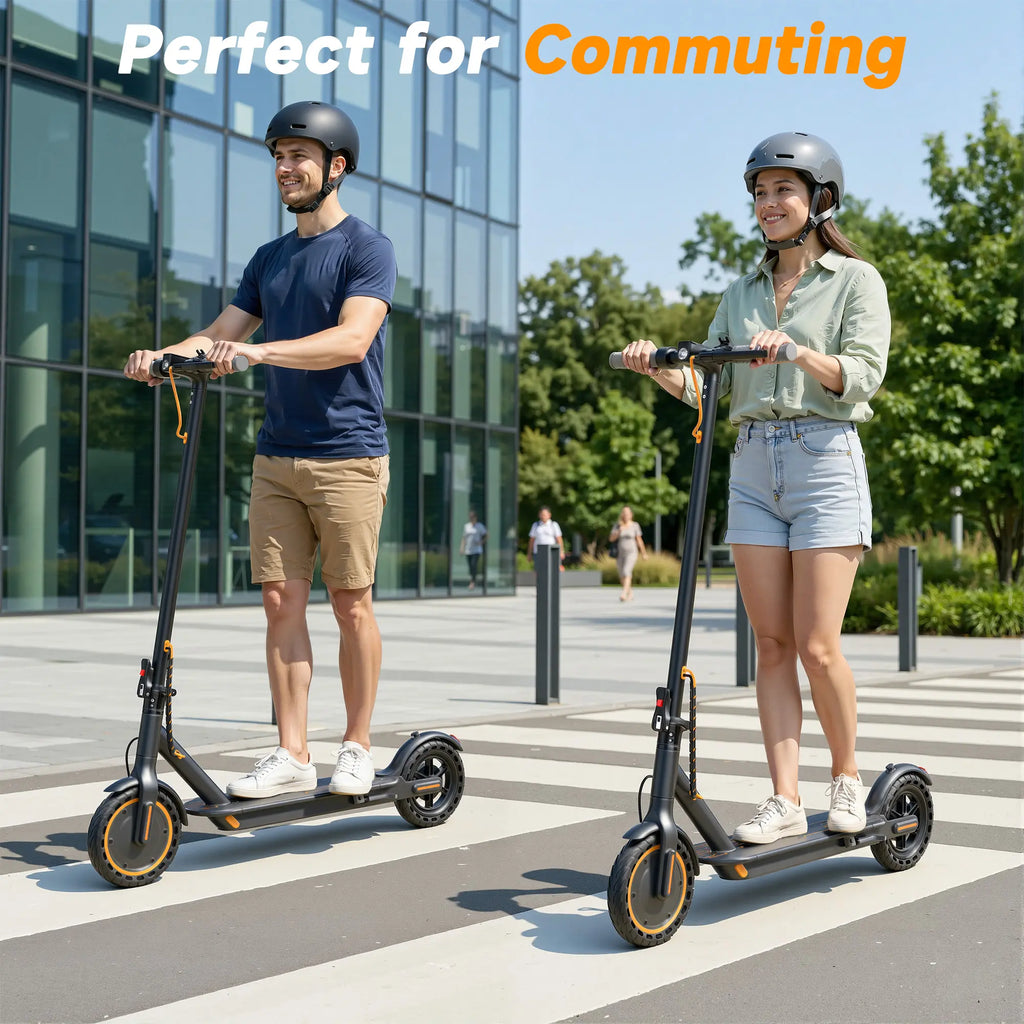 Adult Foldable Electric Commuter Scooter with APP, 350W/500W Motor, 8.5"/10" Puncture-Proof Solid Tires, 19/21MPH Top Speed, 16-28 Mi Range, Dual Braking System, Suspension, Portable Max Pro (Black)