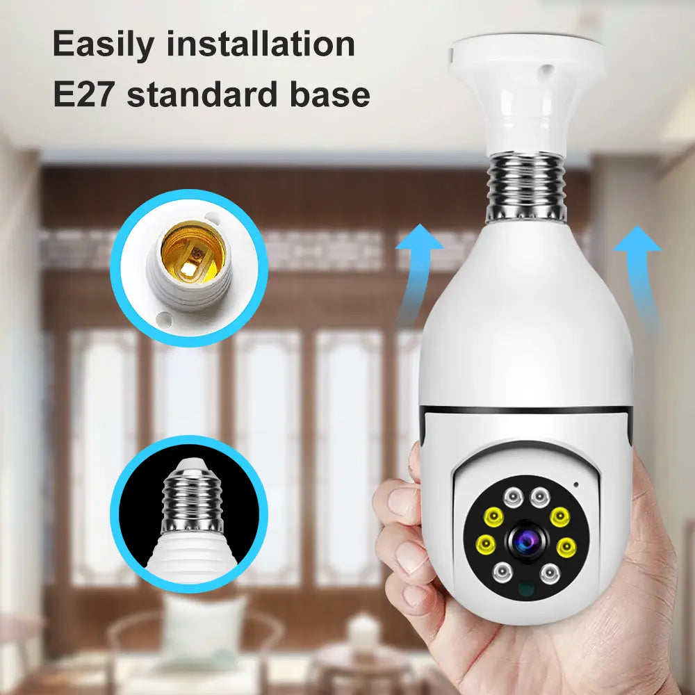 Light Bulb Camera,Bulb Security Camera 5/2.4Ghz- Indoor/Outdoor Full Color Day/Night Camera, Motion Detection, Sound & Light Alarm, Two-Way Audio, Home/Yard/Store,Wifi, Two-Way Audio, Easy Install Wireless Card Device Micro