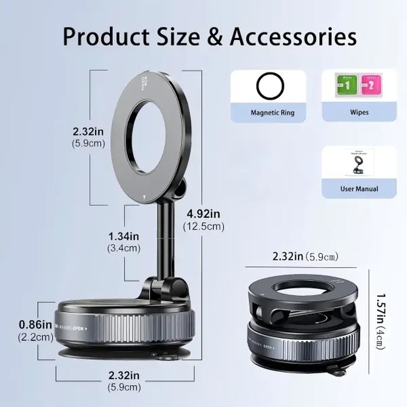 Guccqueen Universal Magnetic Car Phone Holder Strong Vacuum Suction Cup Mount for All Smartphones & Vehicles Foldable Design Works on Dashboard Gym & Bathroom Mirrors