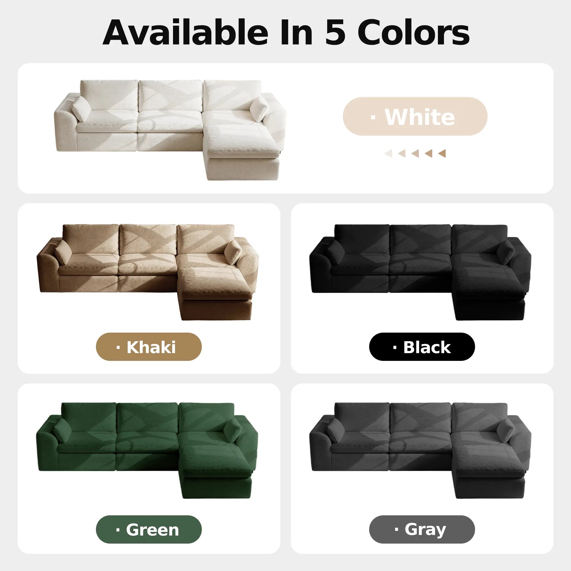108 in Boneless Sectional Couch, L-Shape Modular Living Room Sofa with Ottoman, Compressed No-Assembly Furniture, Cloud-Like Comfort, Flexible Design, Contemporary Look