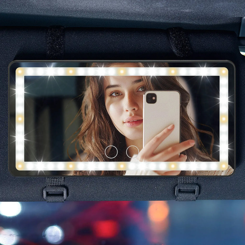 Joytutus Summervibes Car Sun Visor Vanity Mirror with 60 Leds Dimmable Touch Control Rechargeable 50% Brighter 60% More Energy Efficient Universal Fit Batteries Included, Led Car Ambient Light, Car Accessories