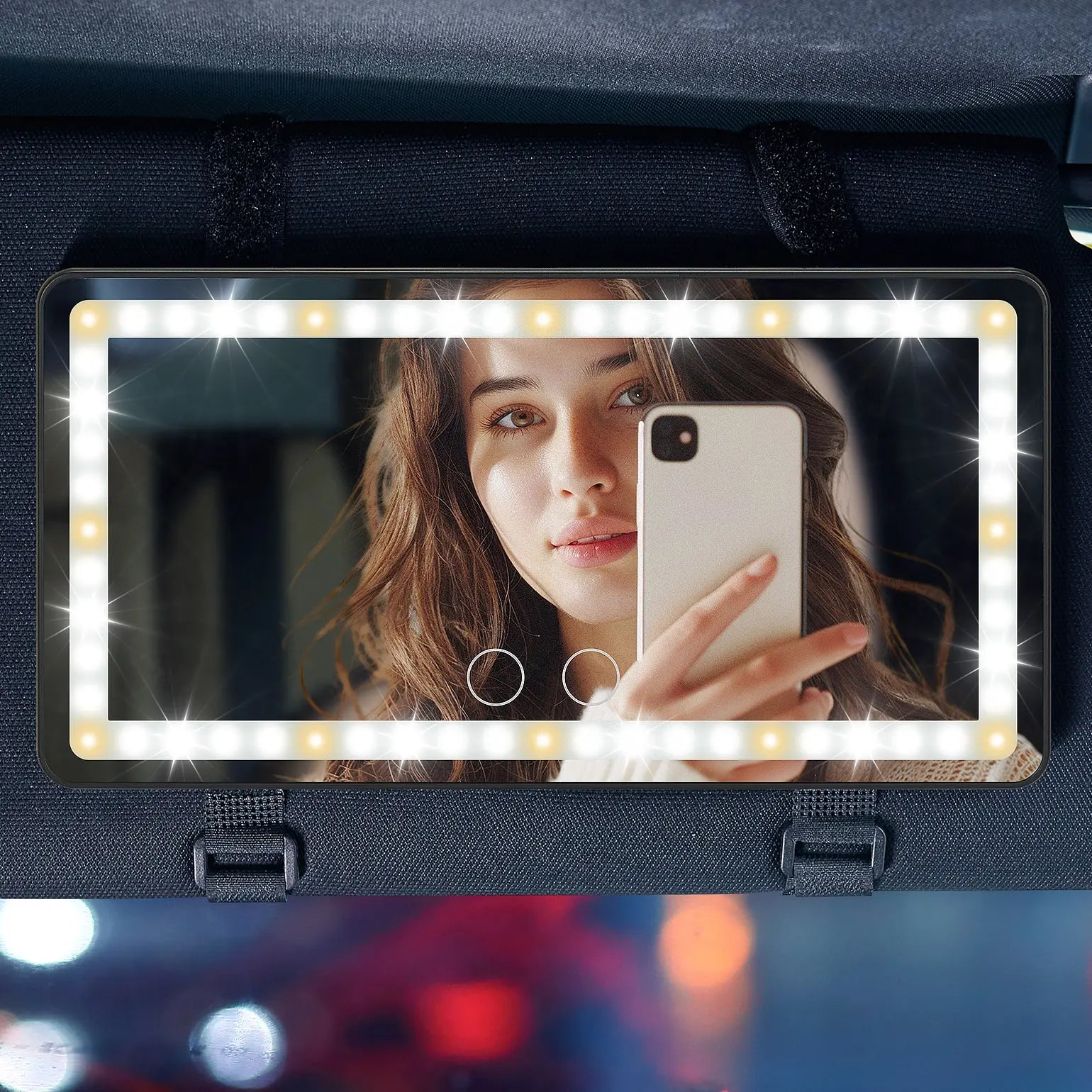 Joytutus Summervibes Car Sun Visor Vanity Mirror with 60 Leds Dimmable Touch Control Rechargeable 50% Brighter 60% More Energy Efficient Universal Fit Batteries Included, Led Car Ambient Light, Car Accessories
