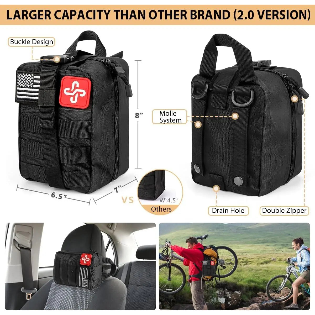 Kit, 250Pcs Gear First Aid Kit with Molle System Compatible Bag and Emergency Tent, Emergency Kit for Earthquake, Outdoor Adventure, Hiking, Hunting, Gifts for Men Women