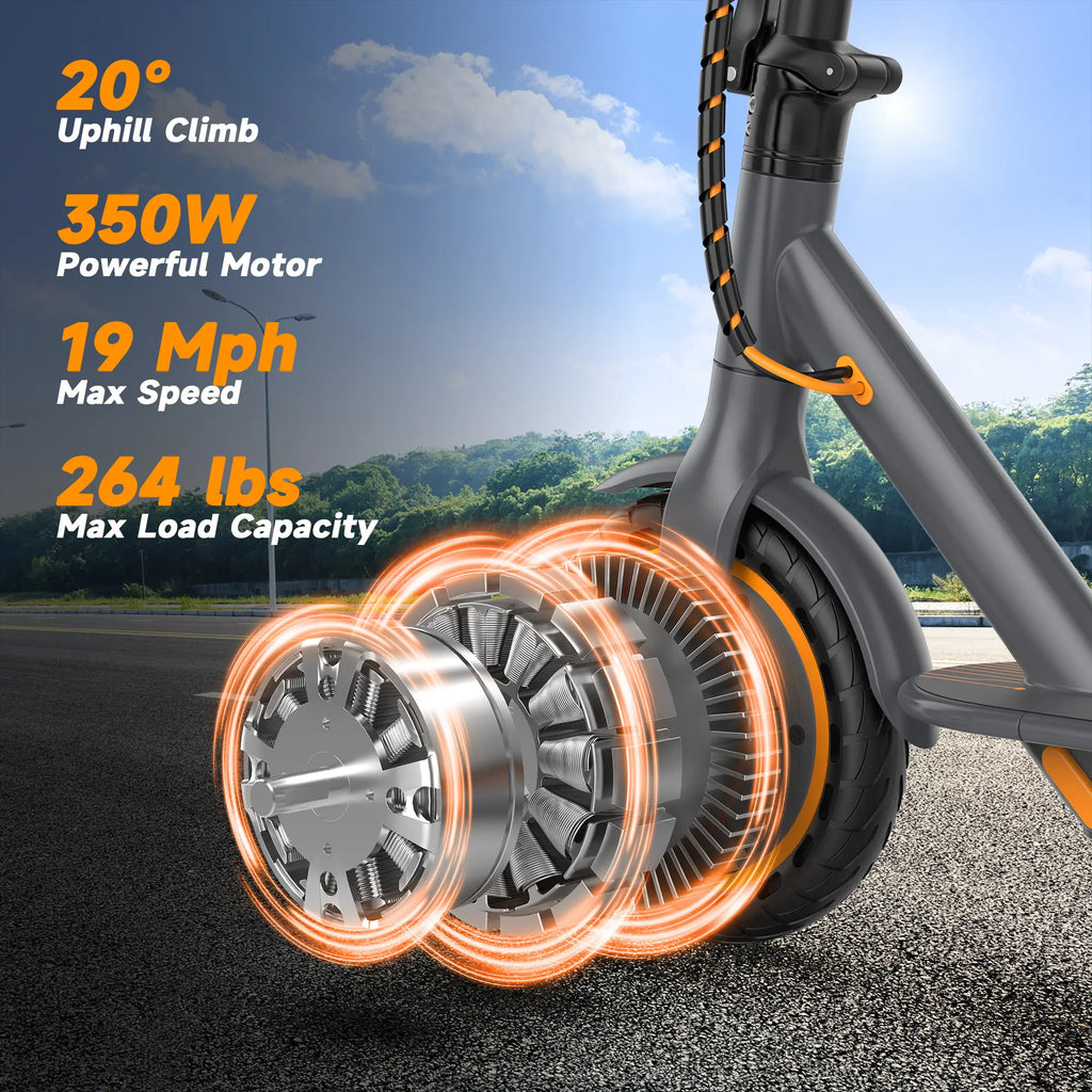 Adult Foldable Electric Commuter Scooter with APP, 350W/500W Motor, 8.5"/10" Puncture-Proof Solid Tires, 19/21MPH Top Speed, 16-28 Mi Range, Dual Braking System, Suspension, Portable Max Pro (Black)