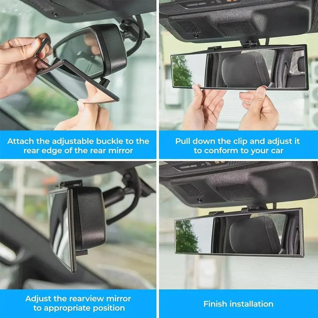 11.81 Inch Panoramic Convex Real View Mirror, Interior Clip-On Wide Angle to Reduce Blind Spot Effectively for Car SUV Trucks Clear Visibility Safety Install Rearview High Definition