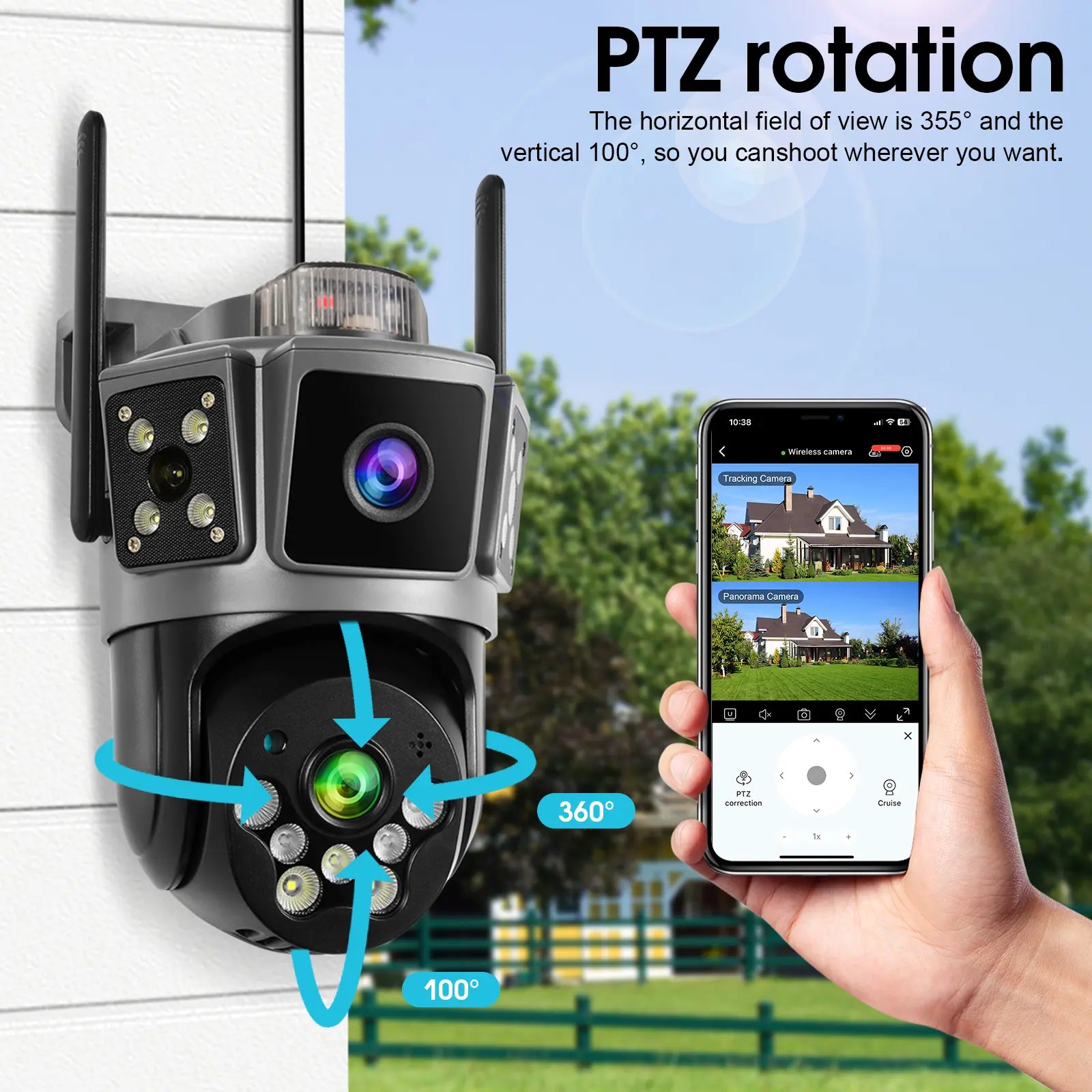 COOHILIGH 2K Wireless Dual Lens Security Camera with Color Night Vision, Two Way Audio, 360° Pan Tilt, Motion Tracking for Indoor Outdoor Home Yard Garage Tiktokshopspringglowup