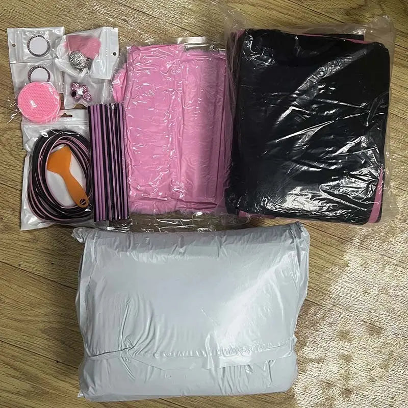 45Pcs Car Seat Covers & Interior Accessories Set: Thin Polyester Five-Seat Car Seat Covers, Plush Steering Wheel Cover, Shoulder Pads, Gear Shift Knob Cover, Rearview Mirror Ornaments, Cup Pads, Tire Valve Caps, Stitching Trim Strips, Car Interior Kit