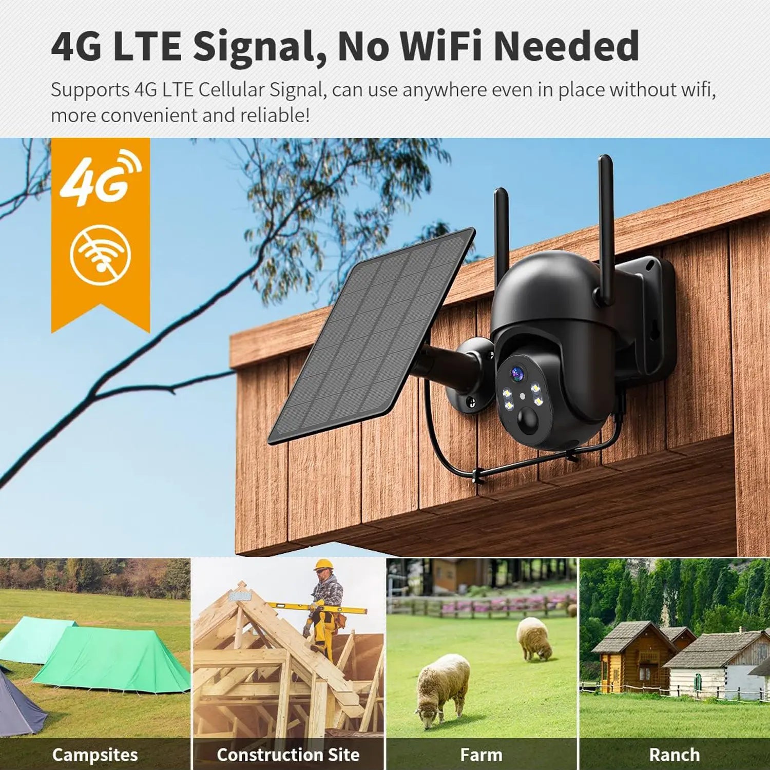 32MP 4G LTE Cellular Security Camera, Security Cameras Wireless Outdoor, Solar Powered Home Camera with 360° View, Pan & Tilt, 2.7K Color Night Vision, 2-Way Talk, Built-In SIM Card, IP65 - Black