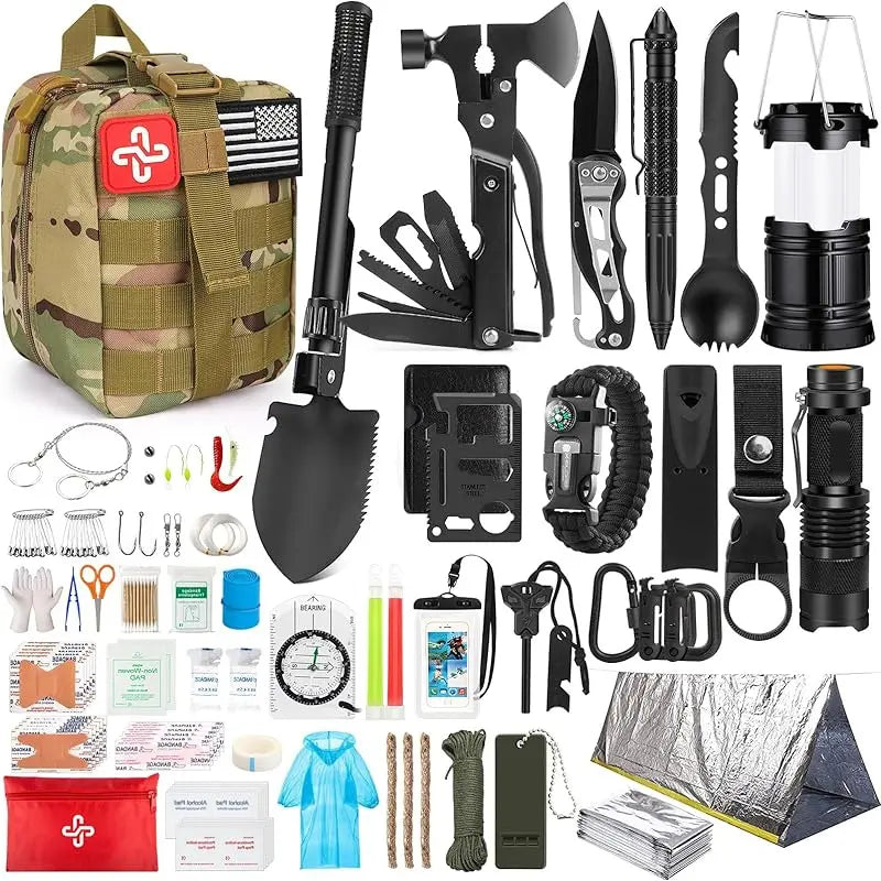 Kit, 250Pcs Gear First Aid Kit with Molle System Compatible Bag and Emergency Tent, Emergency Kit for Earthquake, Outdoor Adventure, Hiking, Hunting, Gifts for Men Women