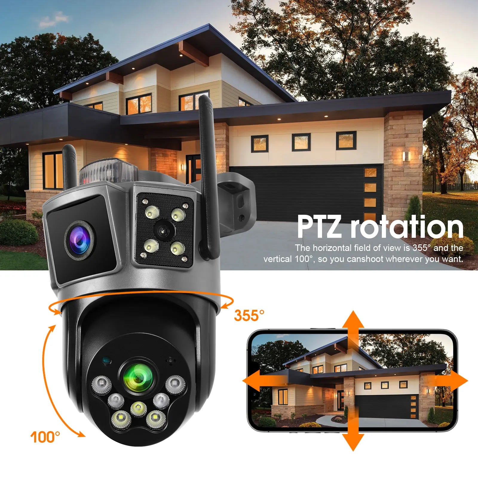 COOHILIGH 2K Wireless Dual Lens Security Camera with Color Night Vision, Two Way Audio, 360° Pan Tilt, Motion Tracking for Indoor Outdoor Home Yard Garage Tiktokshopspringglowup