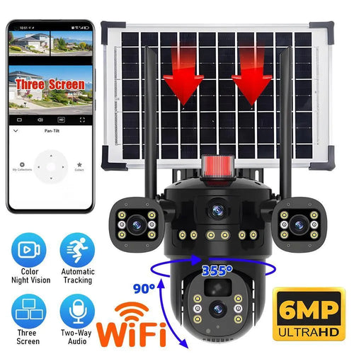 3 Lens Solar Battery Powered Wireless Wifi Outdoor Pan/Tilt Home Security Camera System Cctv,For Valentine’S Day Gift