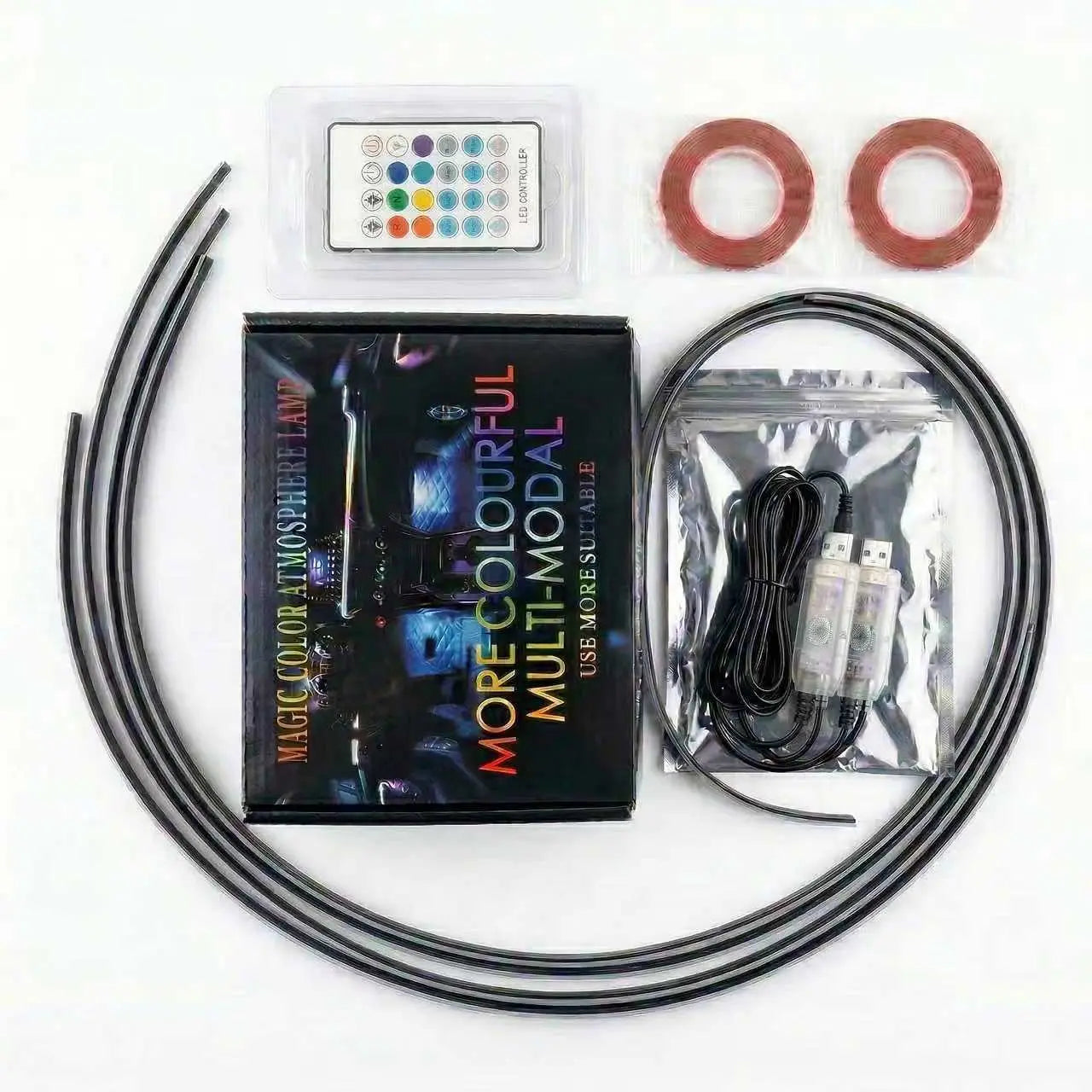 Ceesooi Smart LED Interior Car Lights, USB Powered RGB Car Ambient Lighting with App Control & Music Sync, DIY Mode 110Cm+110Cm 2-In-1 Design, Multi-Color Decor for Cars Trucks，Gift for Men & Women
