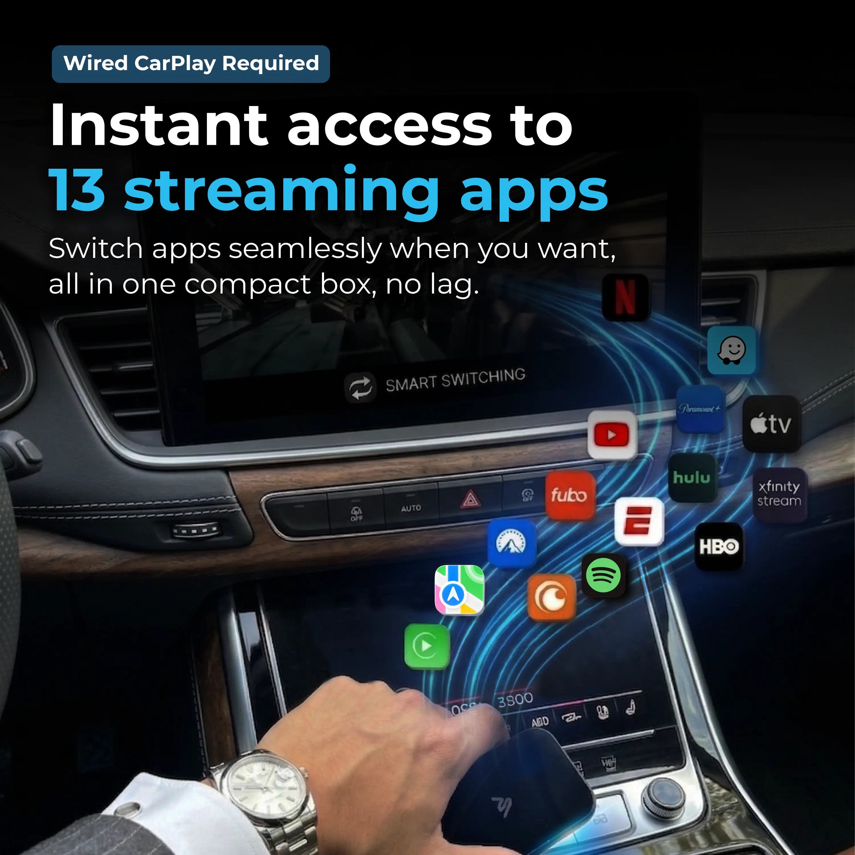 Autosky Lite Flex S - Convert Wired to Wireless & Watch Movies in Your Car | Works with Iphone & Android