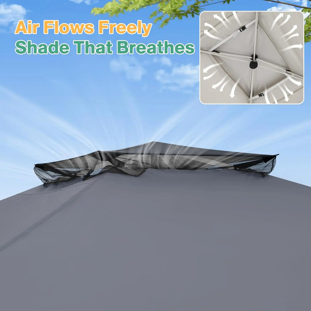 12X12 Ft. Portable Instant Gazebo Outdoor Patio - Oxford Fabric, Mosquito Netting, Waterproof, UPF 50+ Sun Protection, Ground Stakes, Adjustable Shade, Quick Setup Patio Furniture for Backyards, Backyard Decor,Summervibes
