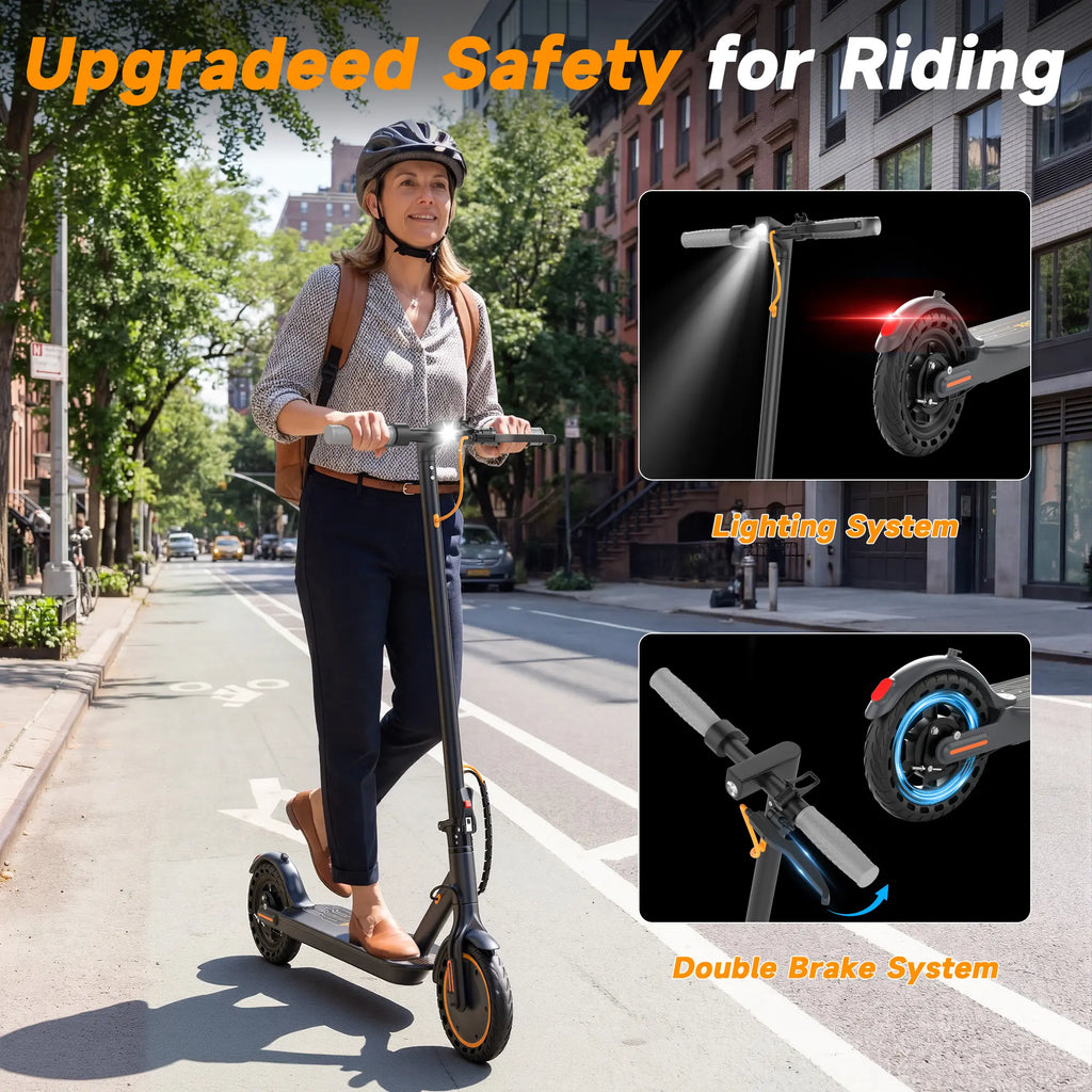 Adult Foldable Electric Commuter Scooter with APP, 350W/500W Motor, 8.5"/10" Puncture-Proof Solid Tires, 19/21MPH Top Speed, 16-28 Mi Range, Dual Braking System, Suspension, Portable Max Pro (Black)