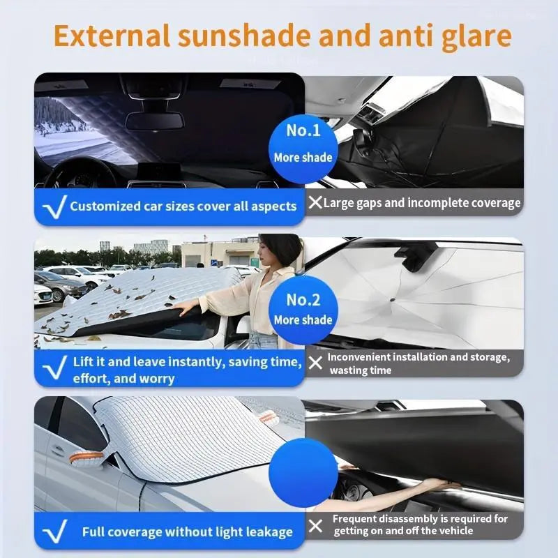 Foldable Anti-Uv Windshield Sunshade, Multipurpose Car Front Window Heat Protective Umbrella for Sedan Suvs, Automotive Exterior Accessories for Men & Women, Car Stuff, Vehicle