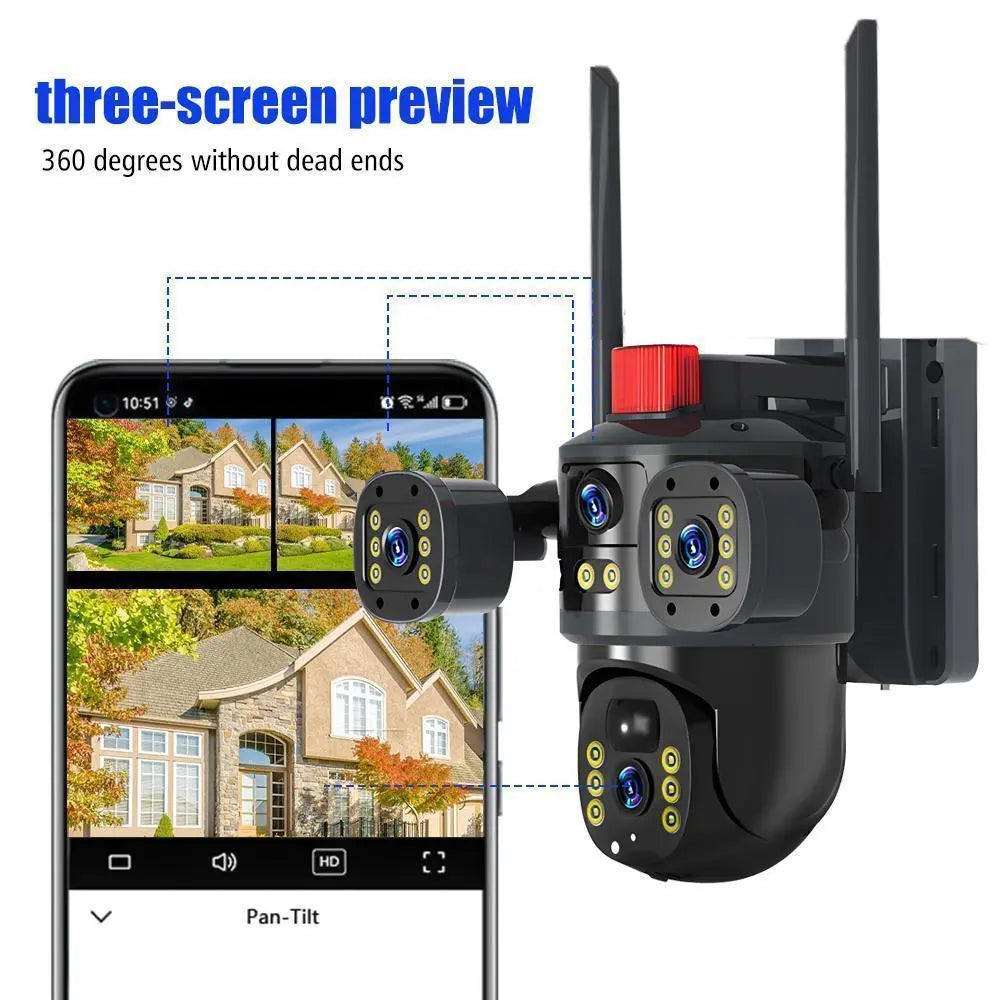 Triple-Lens Solar 360° Dome Camera, 360 Camoflauge Security Cameras Wireless Outdoor Solar Powered, Cameras for Home Security, 360 Pan & Tilt Surveillance Camera for Valentine’S Day Gift