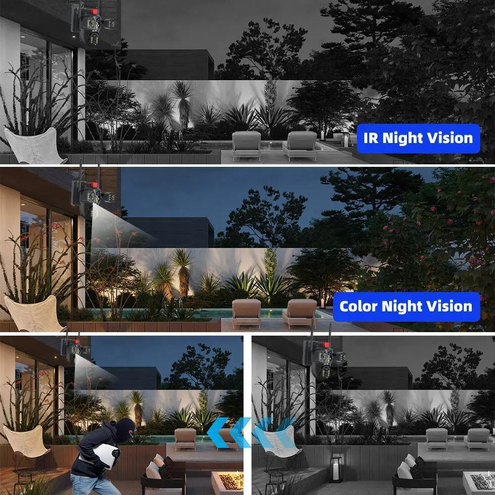 3 Lens Solar Battery Powered Wireless Wifi Outdoor Pan/Tilt Home Security Camera System Cctv,For Valentine’S Day Gift