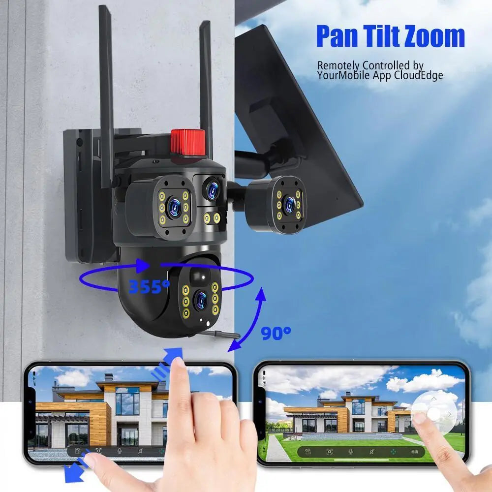3 Lens Solar Battery Powered Wireless Wifi Outdoor Pan/Tilt Home Security Camera System Cctv,For Valentine’S Day Gift