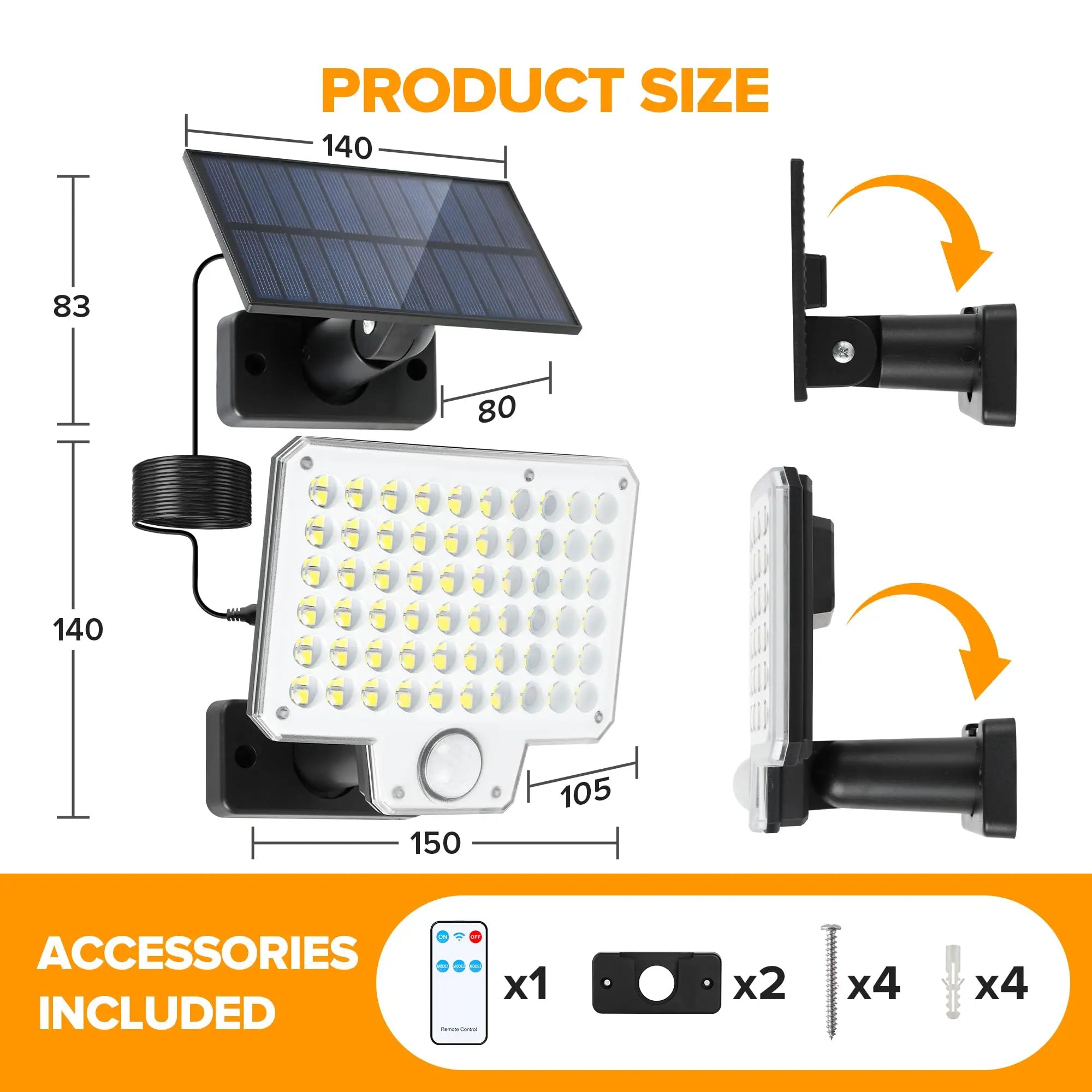 LUTEC Solar Lights Outdoor, 240 LED 3000LM Solar Powered Motion Sensor Flood Lights with Remote, Solar Flood Light with 3 Modes, Security Lights with 16.4Ft Cable IP65 Waterproof for Yard
