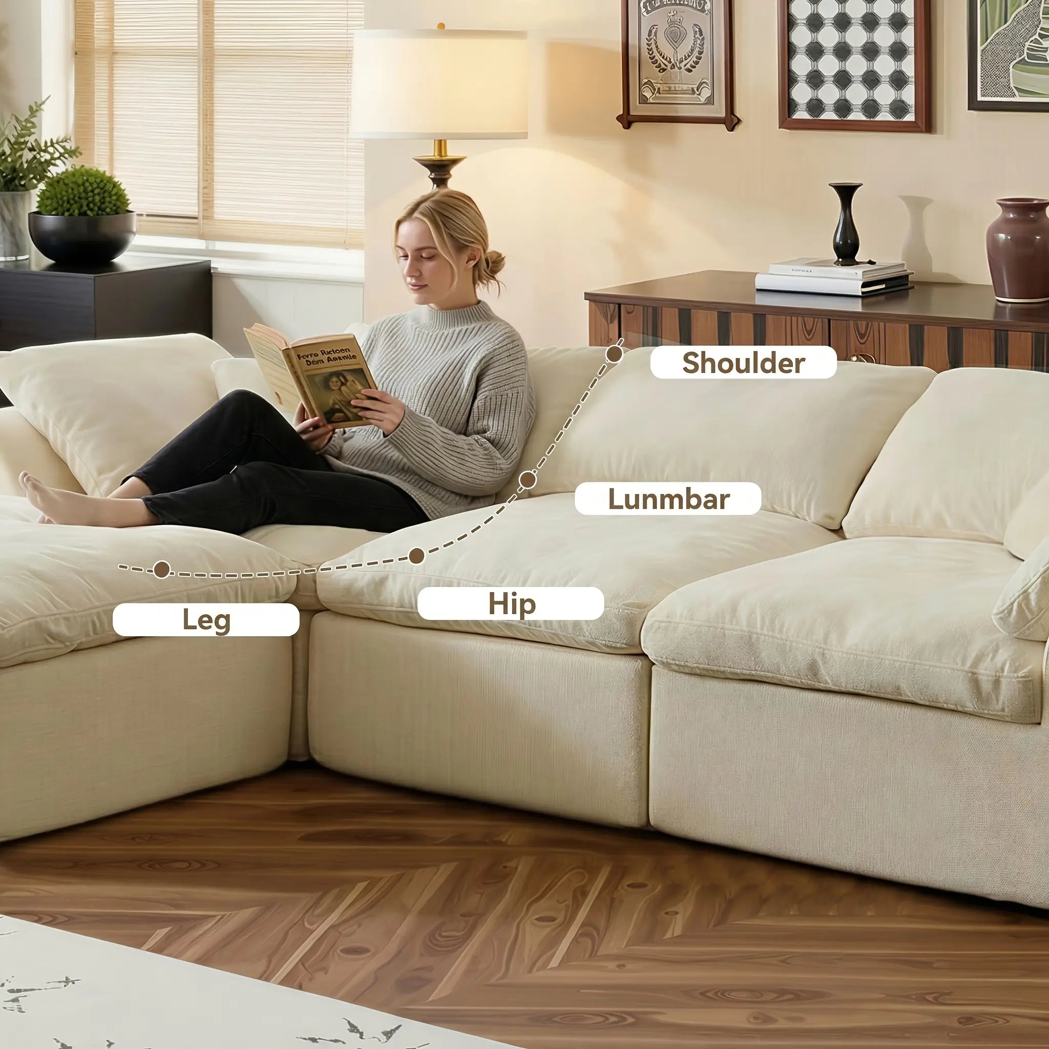 108 in Boneless Sectional Couch, L-Shape Modular Living Room Sofa with Ottoman, Compressed No-Assembly Furniture, Cloud-Like Comfort, Flexible Design, Contemporary Look
