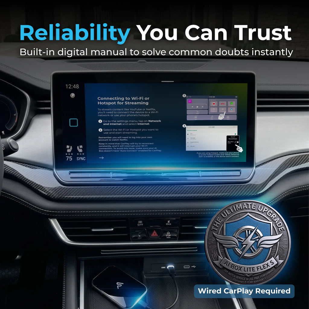 Autosky Lite Flex S - Convert Wired to Wireless & Watch Movies in Your Car | Works with Iphone & Android
