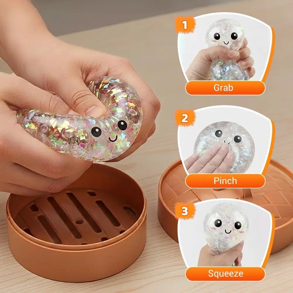 Dumpling-Shaped Squeeze Toy — Mystery Sensory Squeeze Toy — Stress Relief & Anxiety Reducer — Soft, Squeezable Dough — Suitable for Adults — Ideal for Classroom Rewards and Party Favors