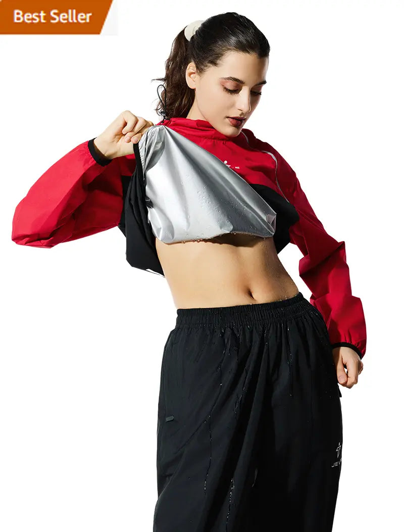 JEVPE Women'S Sweat Sauna Jacket & Pants Gym Workout Tracksuit with Hood Body Shaper Summer Lounge Sweatsuits Sports Tummy Control