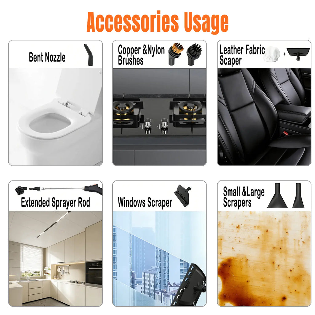2500W Handheld Steam Cleaner High-Temperature 221 ℉ & High-Pressure 3.0Bar Portable Car Steamer with 20 Accessories for Kitchen Grease Car Detailing & Bathroom Cleaning
