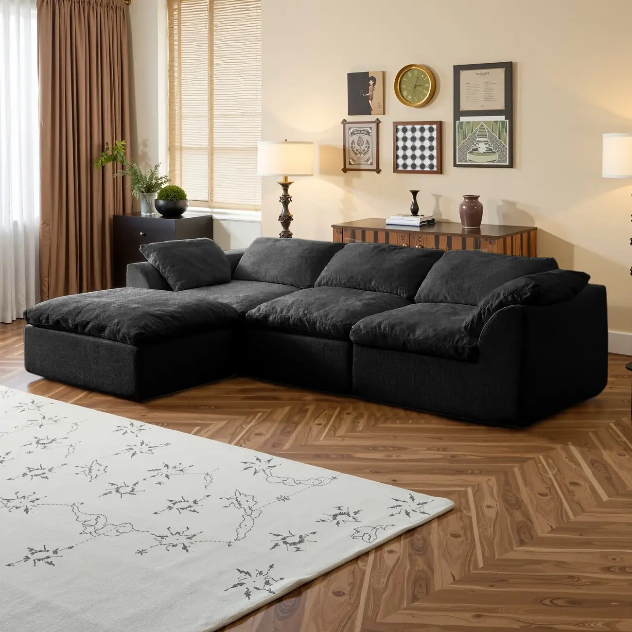 108 in Boneless Sectional Couch, L-Shape Modular Living Room Sofa with Ottoman, Compressed No-Assembly Furniture, Cloud-Like Comfort, Flexible Design, Contemporary Look