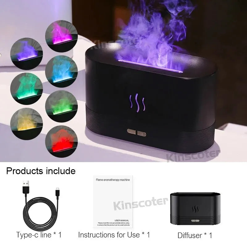 KINSCOTER Aroma Diffuser Air Humidifier Ultrasonic Cool Mist Maker Fogger Led Essential Oil Flame Lamp Difusor - Color: Black PRO