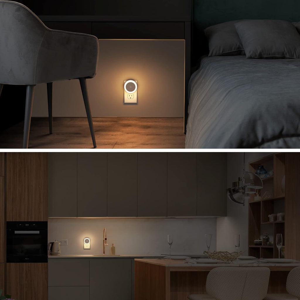 Briignite LED Baby Night Lights Plug into Wall [4Pack], Nightlight with Light Sensors for Kids Room, Bathroom Stair Lights, Hallway Light, Warm White