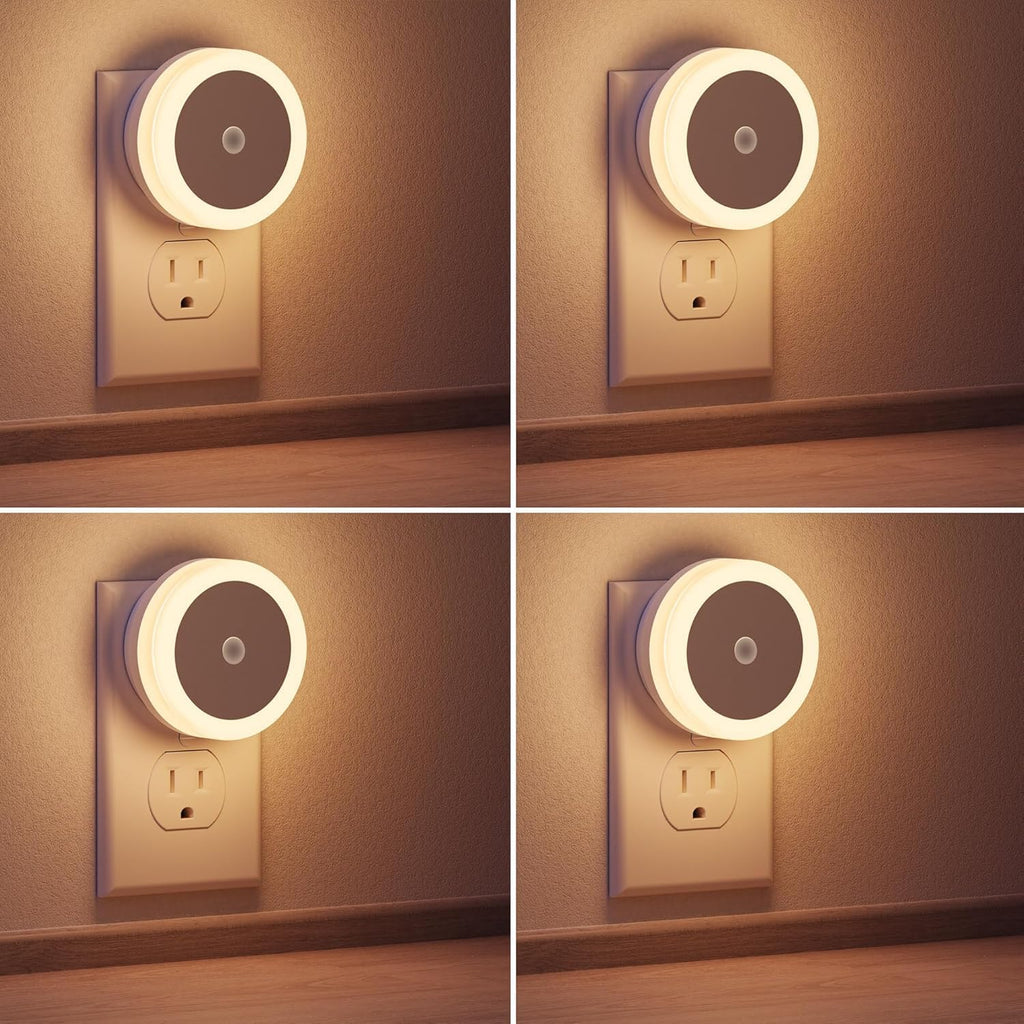 Briignite LED Baby Night Lights Plug into Wall [4Pack], Nightlight with Light Sensors for Kids Room, Bathroom Stair Lights, Hallway Light, Warm White