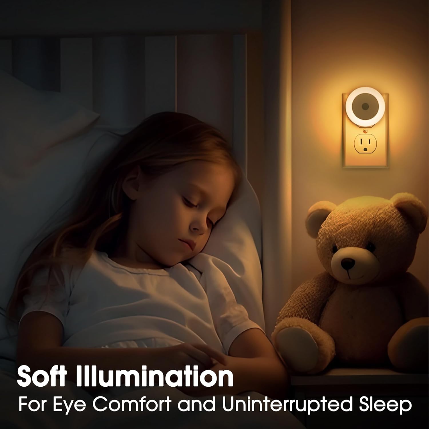 Briignite LED Baby Night Lights Plug into Wall [4Pack], Nightlight with Light Sensors for Kids Room, Bathroom Stair Lights, Hallway Light, Warm White