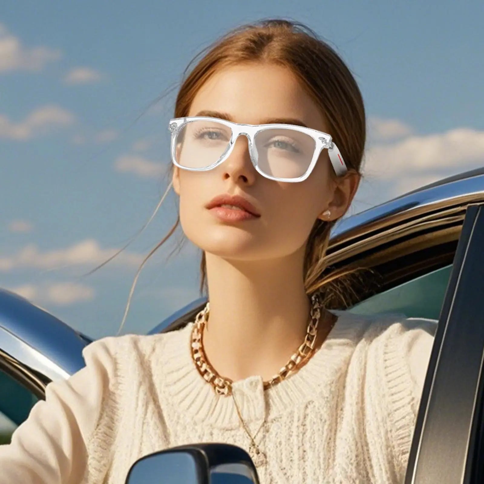 Smart Glasses with High-Quality Sound, Voice Calling, Bluetooth-Compatible with Fast Pairing, Large Capacity Long-Lasting Battery, Perfect Gift, Cool Gadget #GLOBAL PICKS - Color: Off White, Specification: one-size